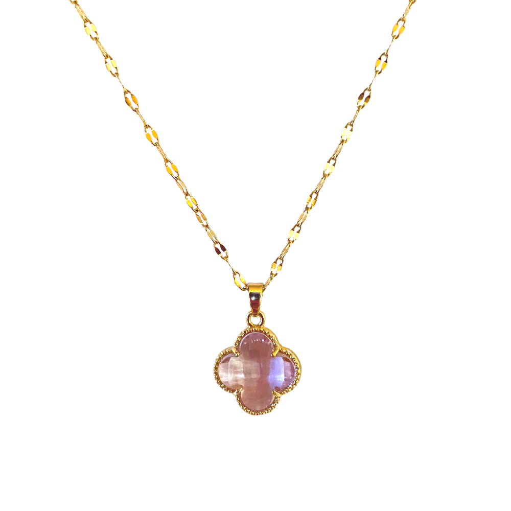 Four Leaf Clover Crystal Necklace 18k Gold Plated Lavender