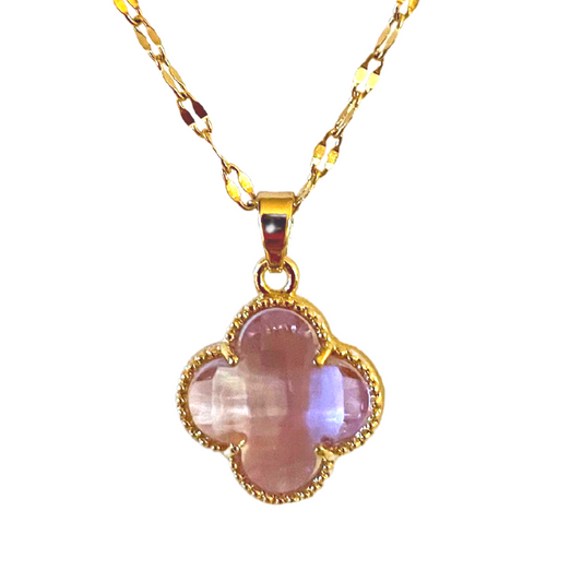 Four Leaf Clover Crystal Necklace 18k Gold Plated Lavender