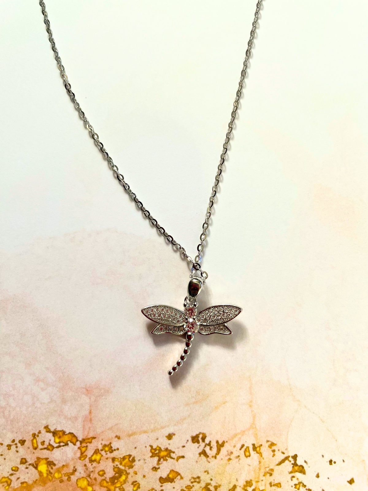 Sparkly Dragonfly Sterling Silver Necklace