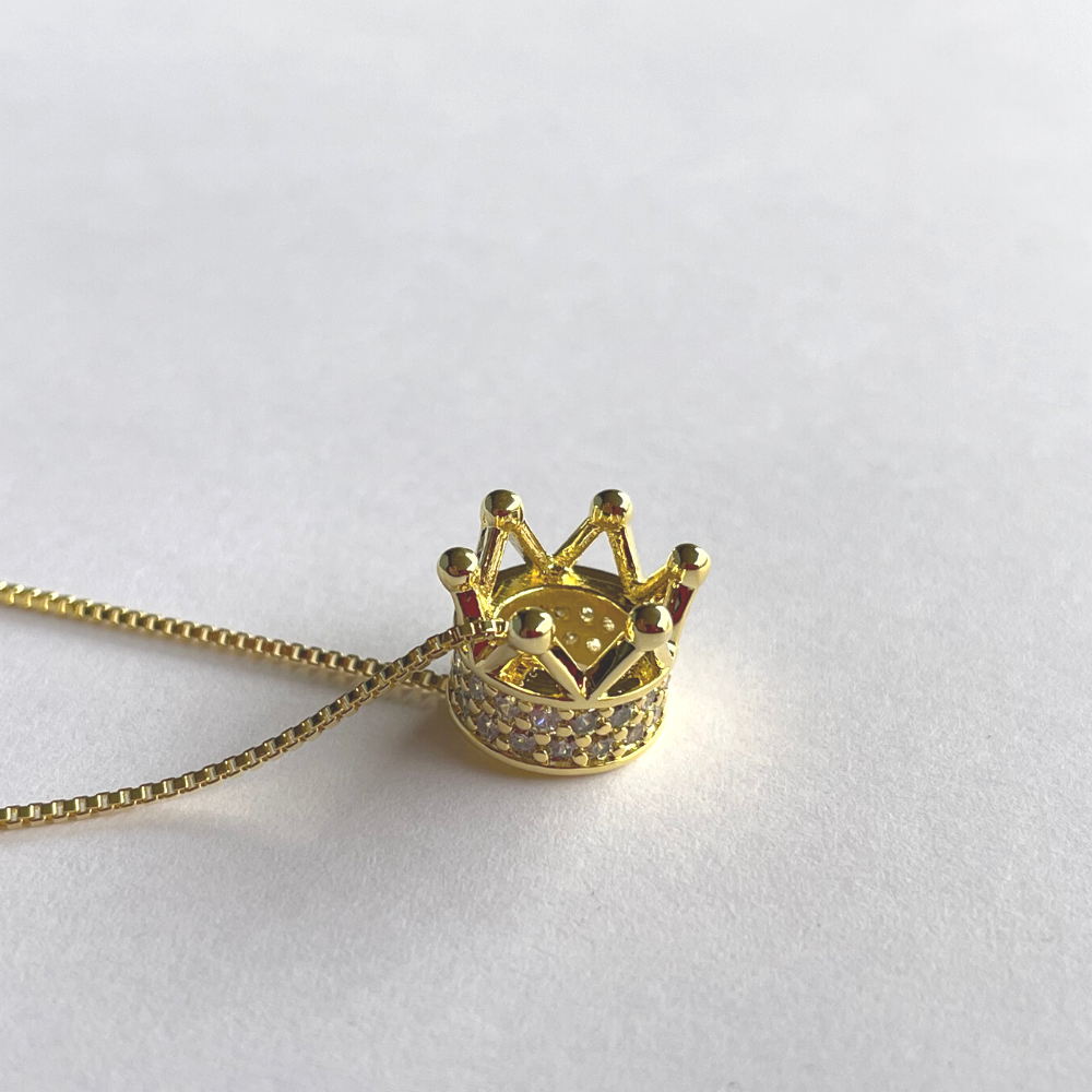 Queen Crown Sterling Silver Necklace with Yellow Gold Plating