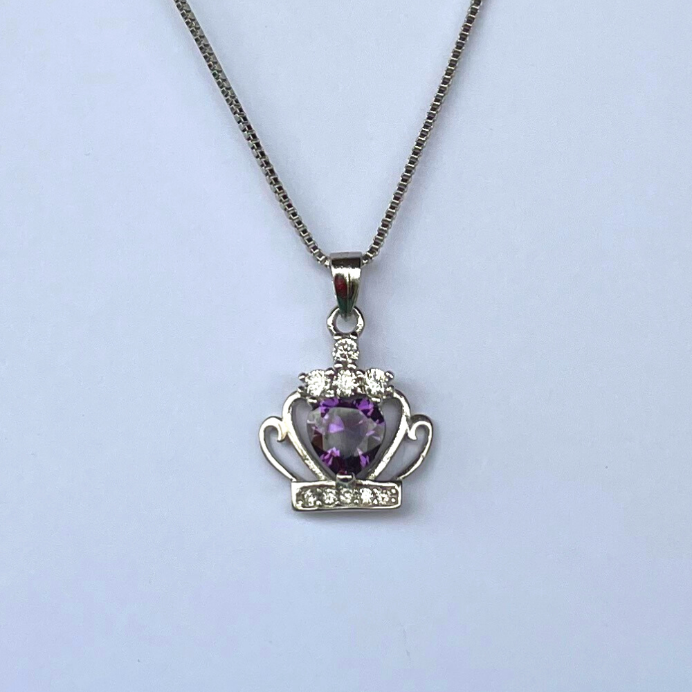 Princess Purple Crown Sterling Silver Necklace