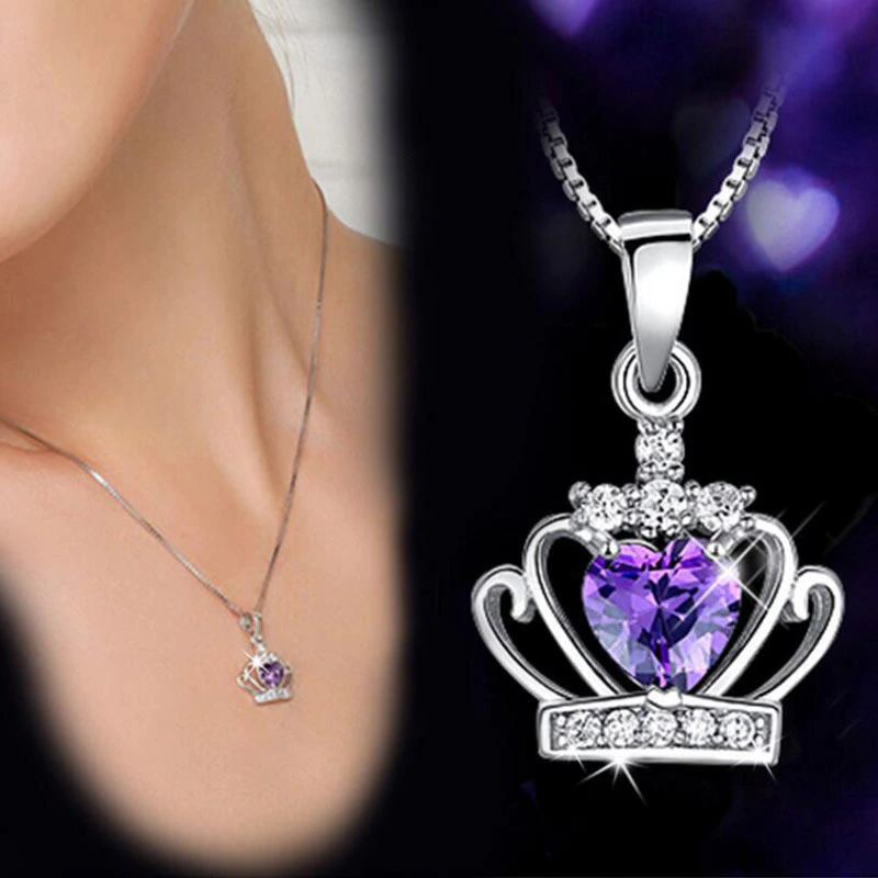 Princess Purple Crown Sterling Silver Necklace