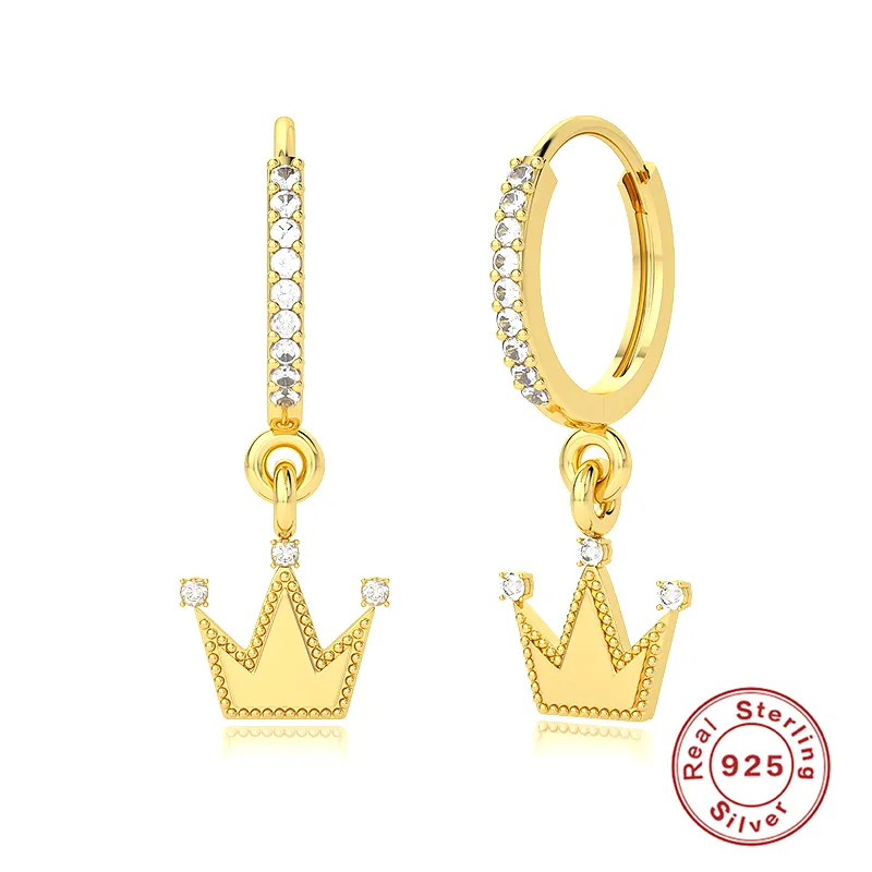 Delicate Diamond Crown Pendant Earrings (Gold)