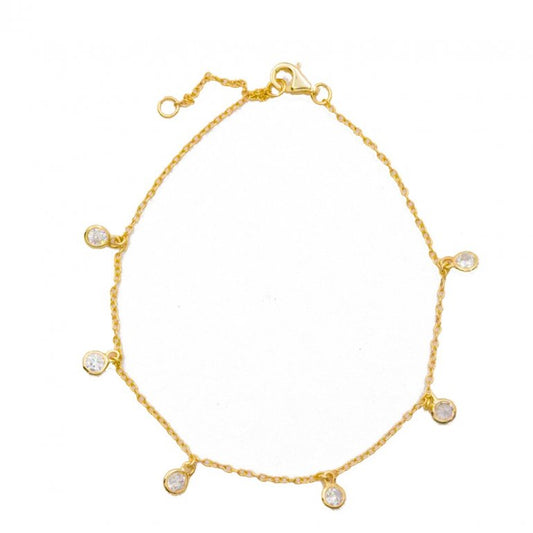 Sterling Silver Chain Bracelet with 6 CZ Flat Studs - Gold