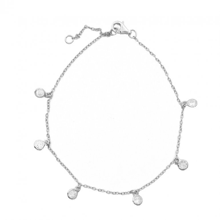 Sterling Silver Chain Bracelet with 6 CZ Flat Studs - Silver