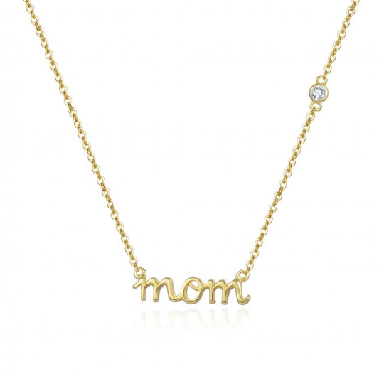 Cursive Mom Sterling Silver Necklace Yellow Gold Plated