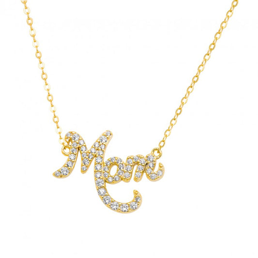 Sterling Silver CZ "Mom" Necklace