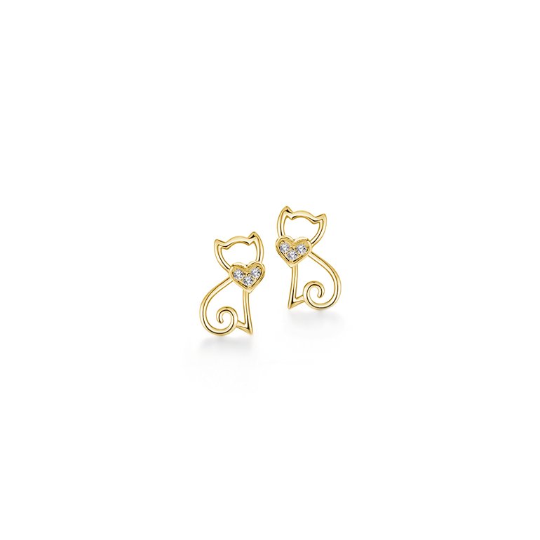 Sterling Silver Gold Plated CZ Cat Studs