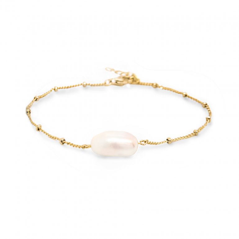 Sterling Silver Shell Pearl Satellite Chain Gold Bracelet