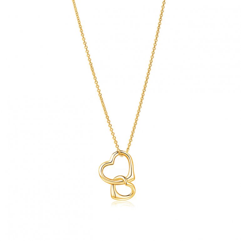 Intertwined Heart Necklace Sterling Silver 14K Gold Plated