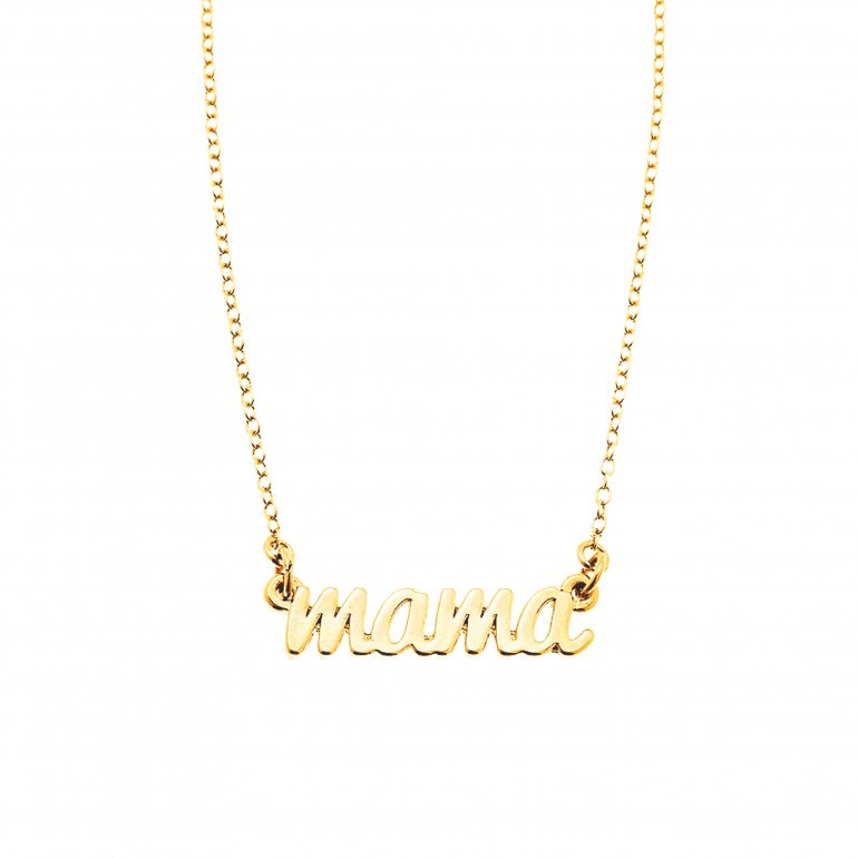 "Mama" Word Sterling Silver Necklace Yellow Gold Plating