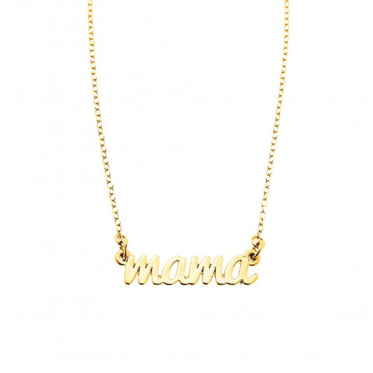 "Mama" Word Sterling Silver Necklace Yellow Gold Plating