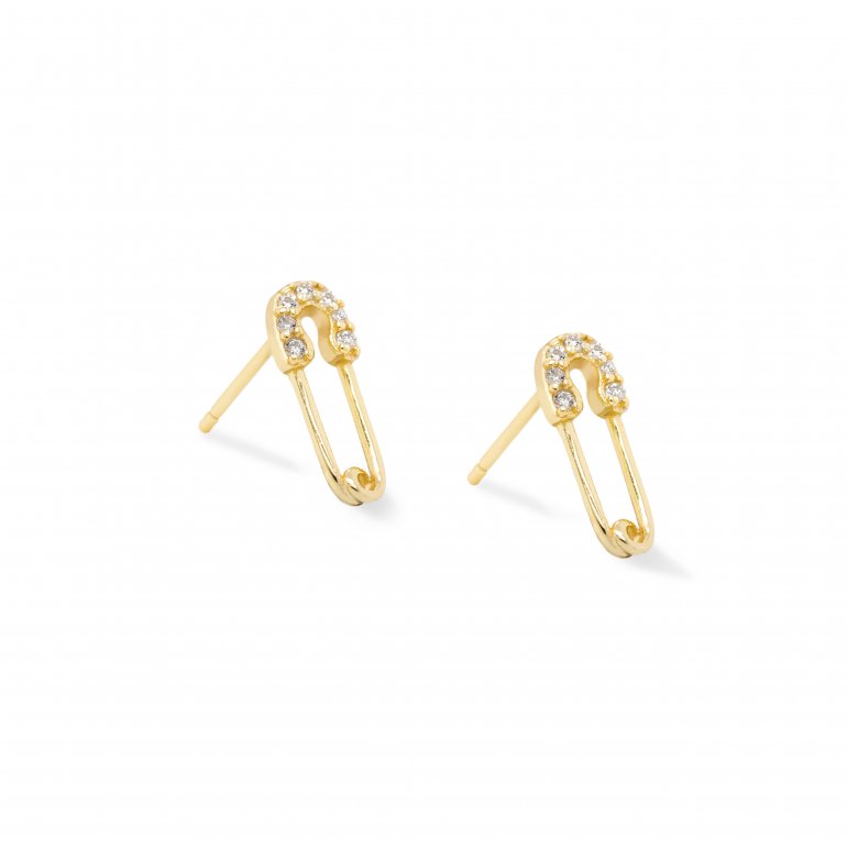 Sterling Silver Mini CZ Safety Pin Studs