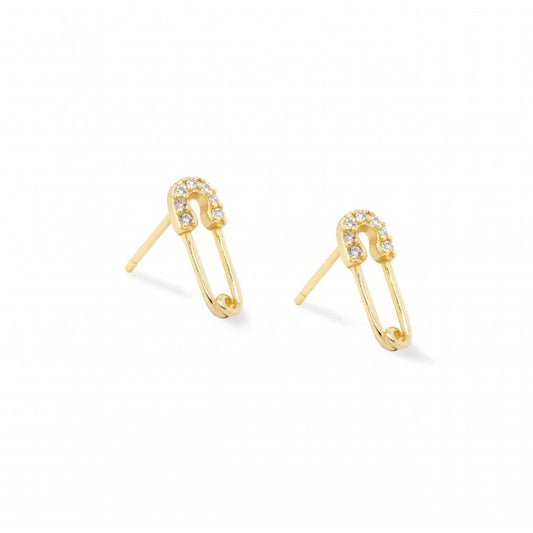 Sterling Silver Mini CZ Safety Pin Studs