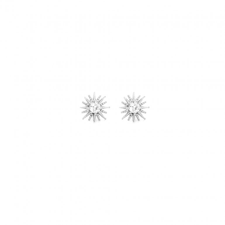 Mini Textured CZ Traditional Sunburst Studs (Silver)