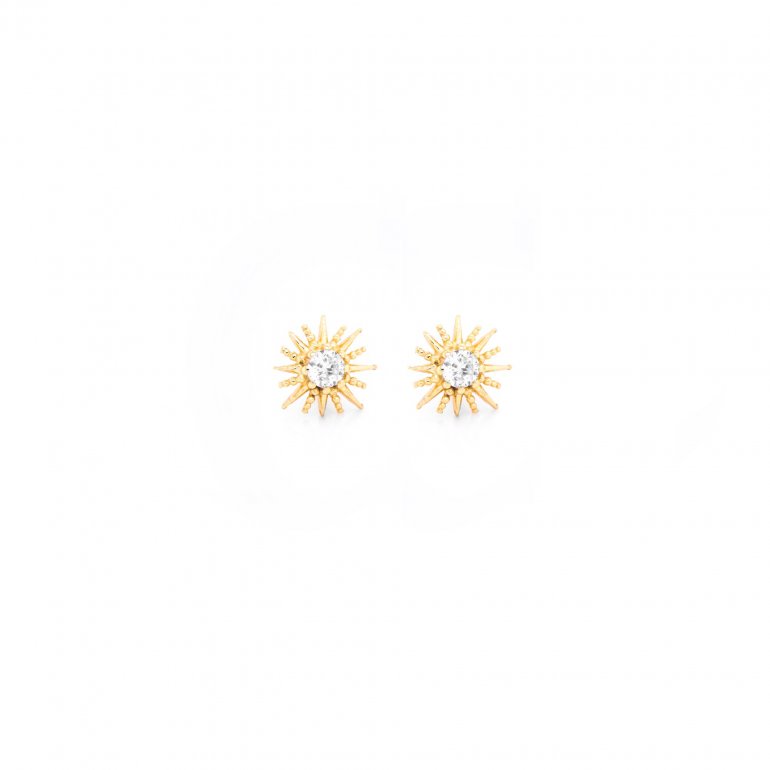 Mini Textured CZ Traditional Sunburst Studs Gold