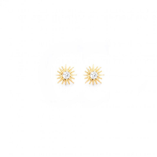 Mini Textured CZ Traditional Sunburst Studs Gold