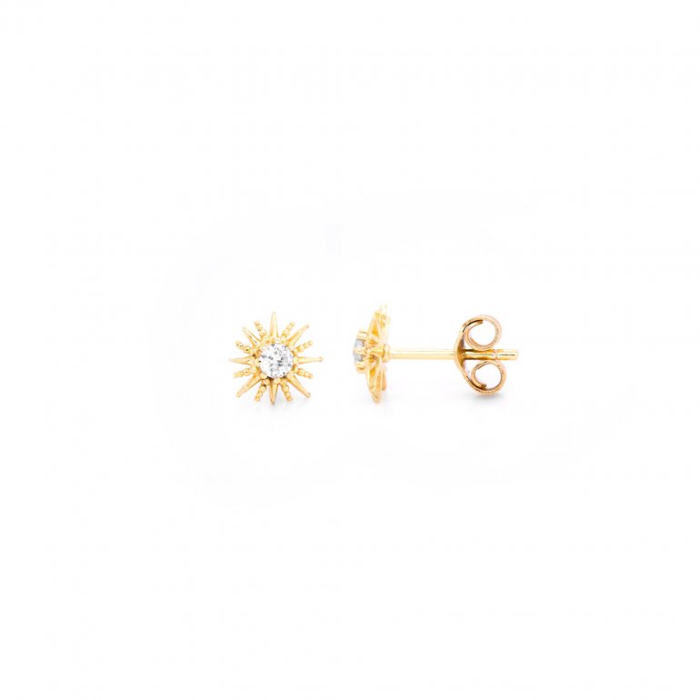 Mini Textured CZ Traditional Sunburst Studs Gold