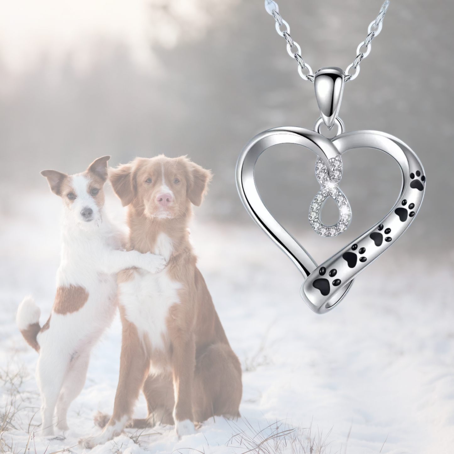 I Will Love You Infinitely Sterling Silver Necklace with Paw Marks